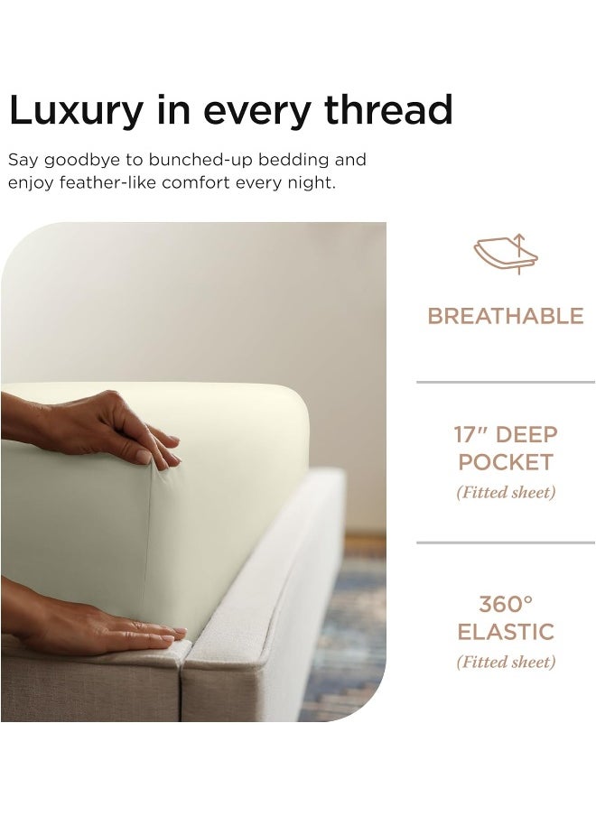 Generic - Certified 100% American Supima Cotton Sheets, King-Sheets, 1000 Thread Count, 4 Piece Luxury Bed Sheets Set, Hotel Quality Sateen Weave, Ivory Sheets with Elasticized Deep Pocket - by Threadmill - Image 1