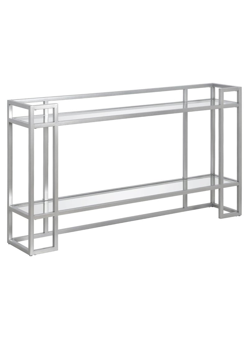 لينجوي طاولة كونسول معدنية مع رف تخزين زجاجي لغرفة المعيشة وغرفة النوم، فضي 130x80x40 سم - Image 5