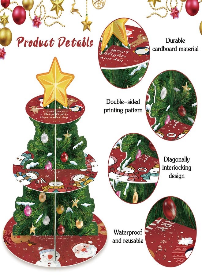 MOAXMOA Christmas Cupcake Stand, Merry Christmas Cupcake Stand, 3 Tier Dessert Tower for Party Winter Party Holiday Decoration - Image 4
