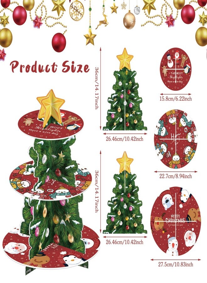 MOAXMOA Christmas Cupcake Stand, Merry Christmas Cupcake Stand, 3 Tier Dessert Tower for Party Winter Party Holiday Decoration - Image 2