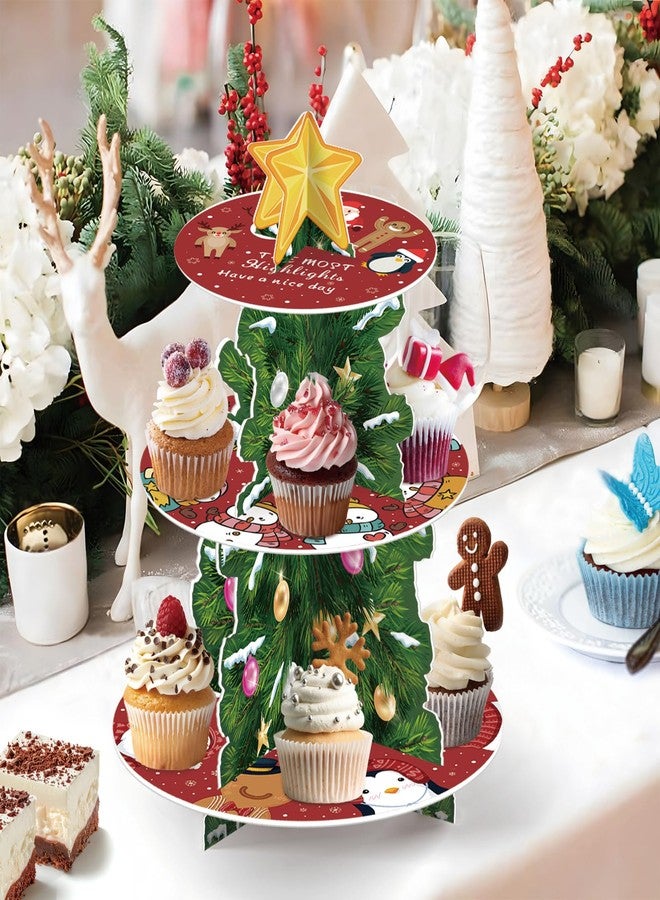 MOAXMOA Christmas Cupcake Stand, Merry Christmas Cupcake Stand, 3 Tier Dessert Tower for Party Winter Party Holiday Decoration - Image 5