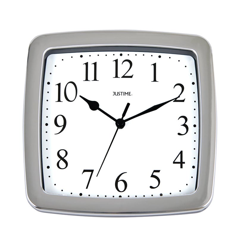 JUSTIME 8.5-inch Quality Square Water Resistant Quartz Wall Clock Water Resistant Special for Small Space, Office, Boats, RV (W40507 Chrome) - Image 1