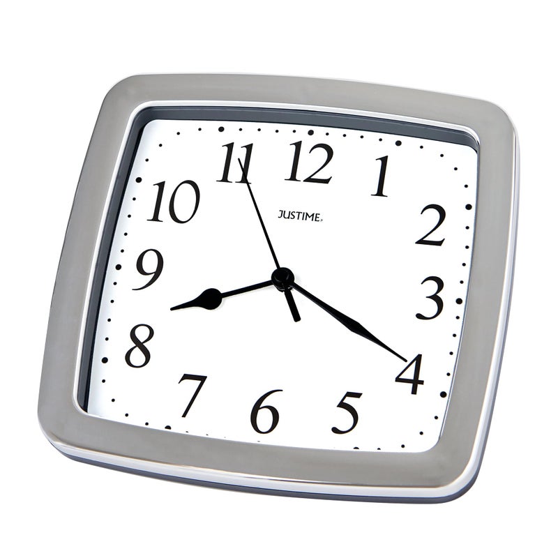 JUSTIME 8.5-inch Quality Square Water Resistant Quartz Wall Clock Water Resistant Special for Small Space, Office, Boats, RV (W40507 Chrome) - Image 2