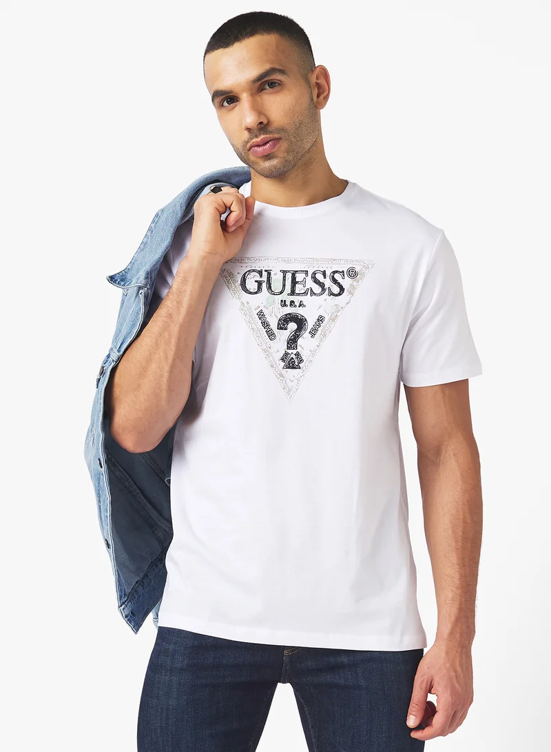 GUESS Short Sleeve Crew Neck  Gueshort Sleeve Triangle T-Shirt