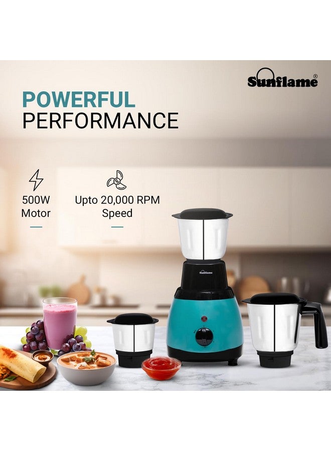 Sunflame MG50 Mixer Grinder | Powerful 500W Motor | Easy-to-Clean Removable Blades | 3 Multi-Utility Jars | 3 Speed Settings | Compact Size | Leak-Proof Lids | Two-Year Coverage - Image 2