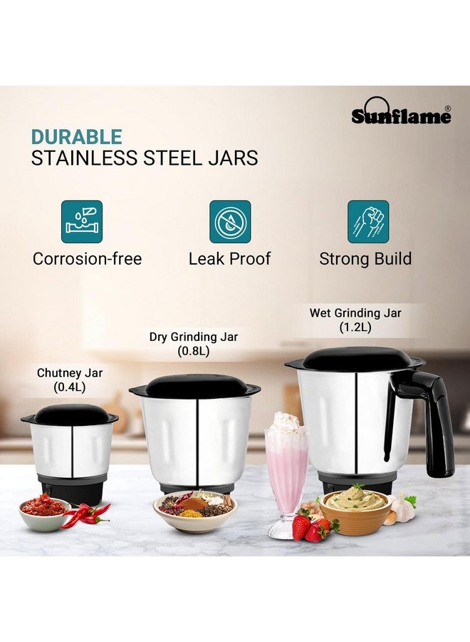 Sunflame MG50 Mixer Grinder | Powerful 500W Motor | Easy-to-Clean Removable Blades | 3 Multi-Utility Jars | 3 Speed Settings | Compact Size | Leak-Proof Lids | Two-Year Coverage - Image 3