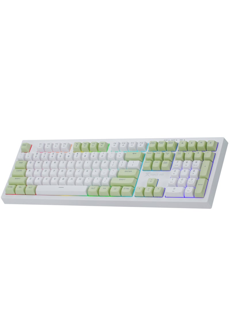XTRIKE ME KB512 Gaming Keyboard - mechanical feeling - Rainbow LED Lighting (White Green)  - Image 1
