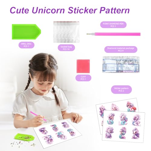 PATPAT® Kawaii Diamond Art Stickers,12 Pcs Purple Mermaid Princess Gem Art Diamond Art Art Stickers Kits - Image 4