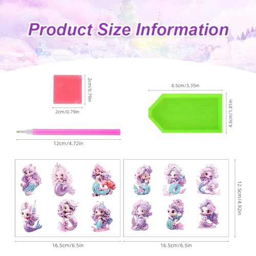 PATPAT® Kawaii Diamond Art Stickers,12 Pcs Purple Mermaid Princess Gem Art Diamond Art Art Stickers Kits - Image 3