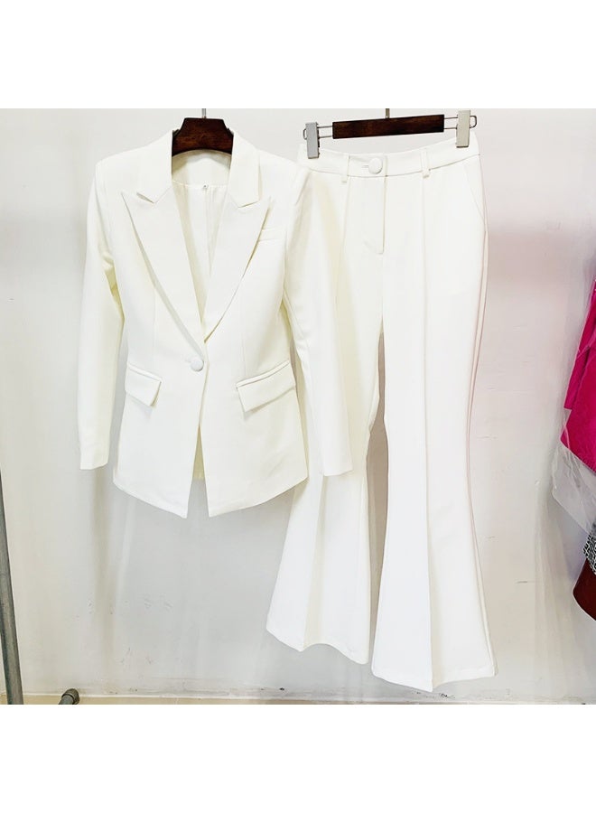 Madam Uniq Fashionable One-Button Blazer with Fabric Buttons + Flared Pants 2-Piece Suit Set - Image 2