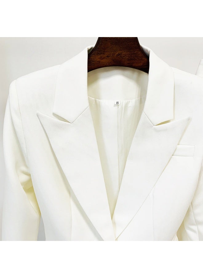 Madam Uniq Fashionable One-Button Blazer with Fabric Buttons + Flared Pants 2-Piece Suit Set - Image 3