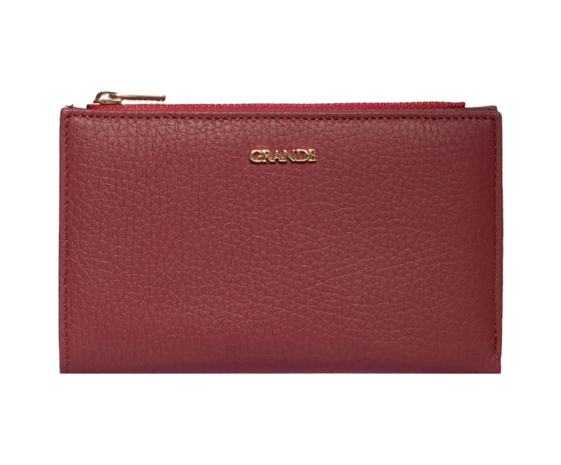 grande 2804 Genuine Leather Medium Bifold Wallet For Women Minimalist Wallet Ladies Zippered Mini Purse Small Card Holder (Burgundy) - Image 1