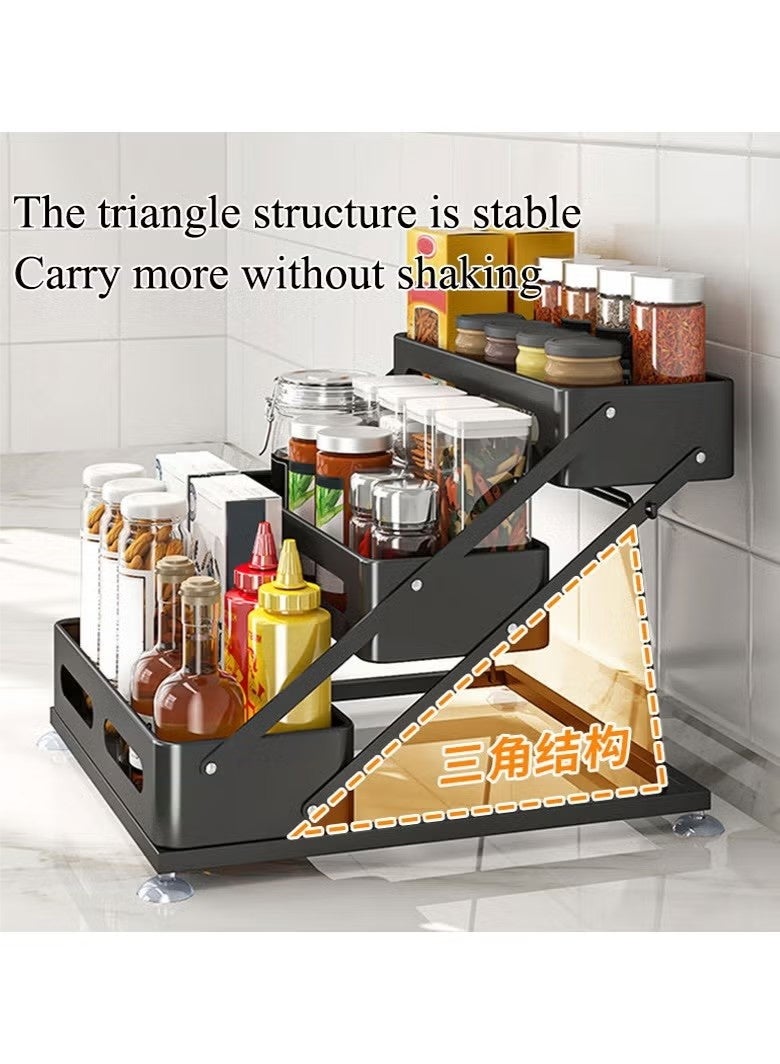 Beauenty Kitchen spice rack adjustable height condiment rack countertop household snap-on oil, salt, sauce and vinegar seasoning storage rack (black three-layer) - Image 3