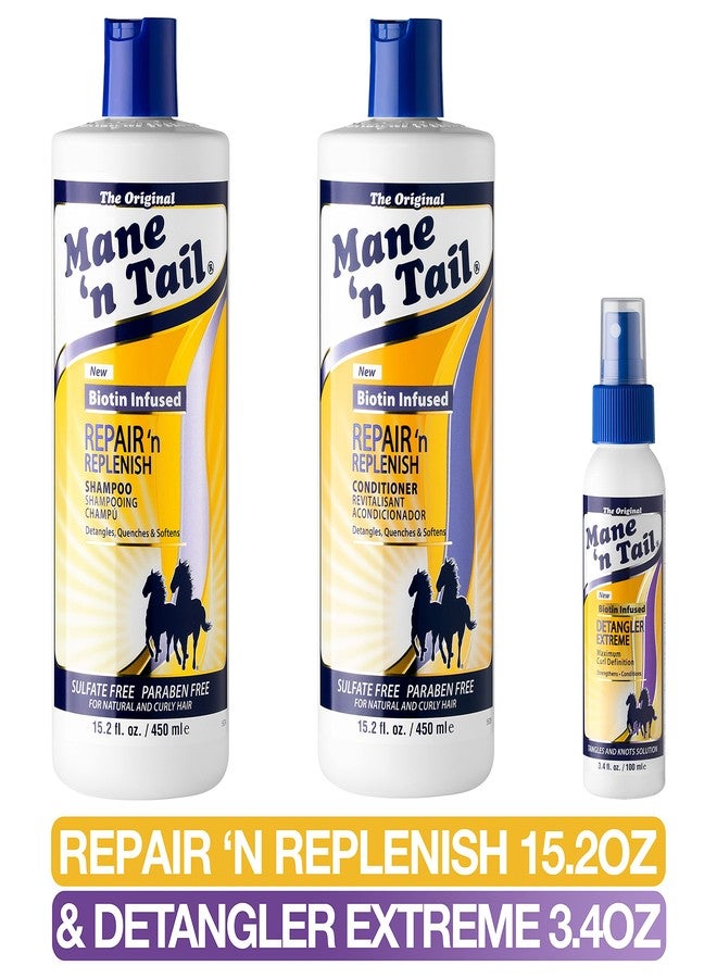 Mane 'n Tail Mane ’n Tail Repair ’n Replenish Shampoo & Conditioner (15.2 oz Each) + Extreme Detangler (3.4 oz) - Sulfate-Free, Curl Defining & Nourishing System for Natural & Curly Hair - Image 3
