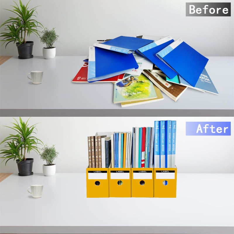 Limitliho 2 Pack Magazine File Folder Holder for Desk, Golden Yellow Book Bins for Classroom Library,Office,Home, 10.6" H x 10.2" L x 3.5" W in Cardboard Paper Organizer - Image 5