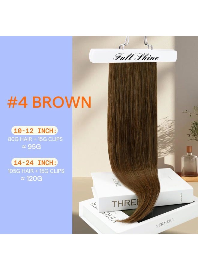 Full Shine 10" 9 قطع لون #4 100 جرام وصلات شعر قابلة للتثبيت للشعر القصير رأس كامل من شعر حقيقي - Image 2