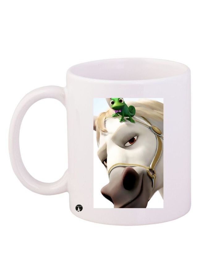 Horse Printed Coffee Mug White/Beige/Green 11ounce