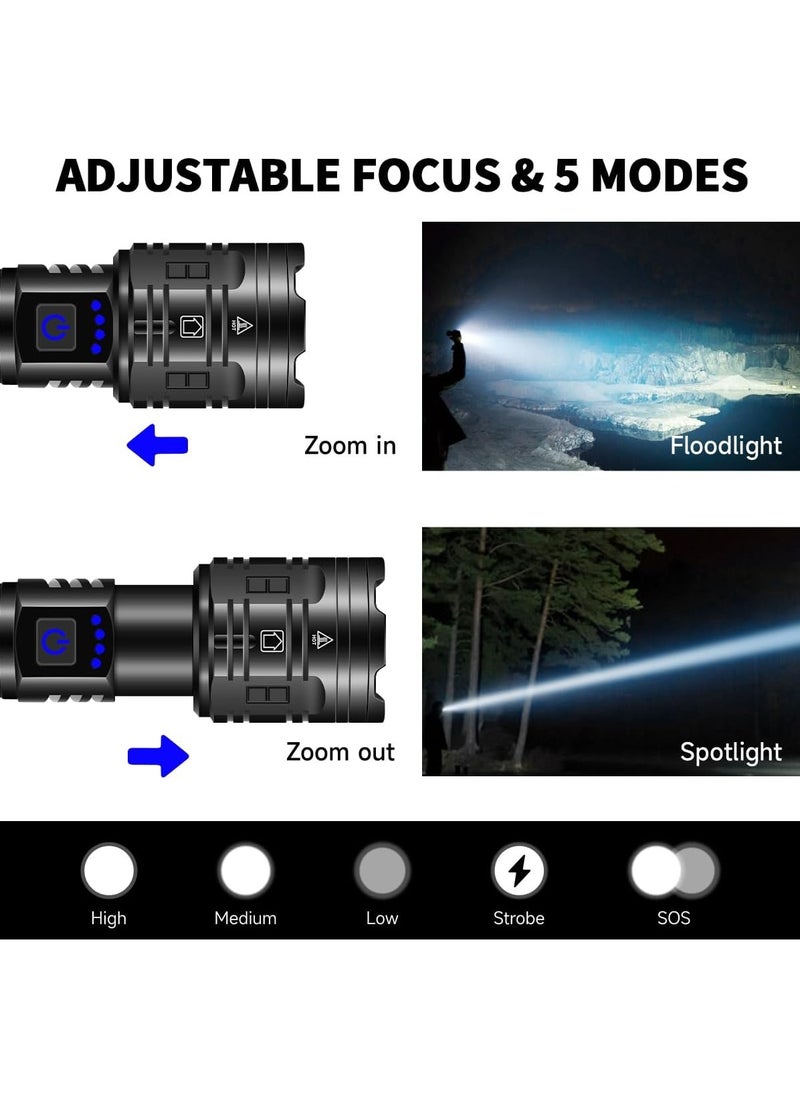 NextWave - Rechargeable Flashlights High Lumens Powerful Tactical Flashlights 5 Modes LED Flashlight Adjustable Brightest Flashlight Waterproof Handheld Flash Light for Emergencies Camping Hiking - Image 1