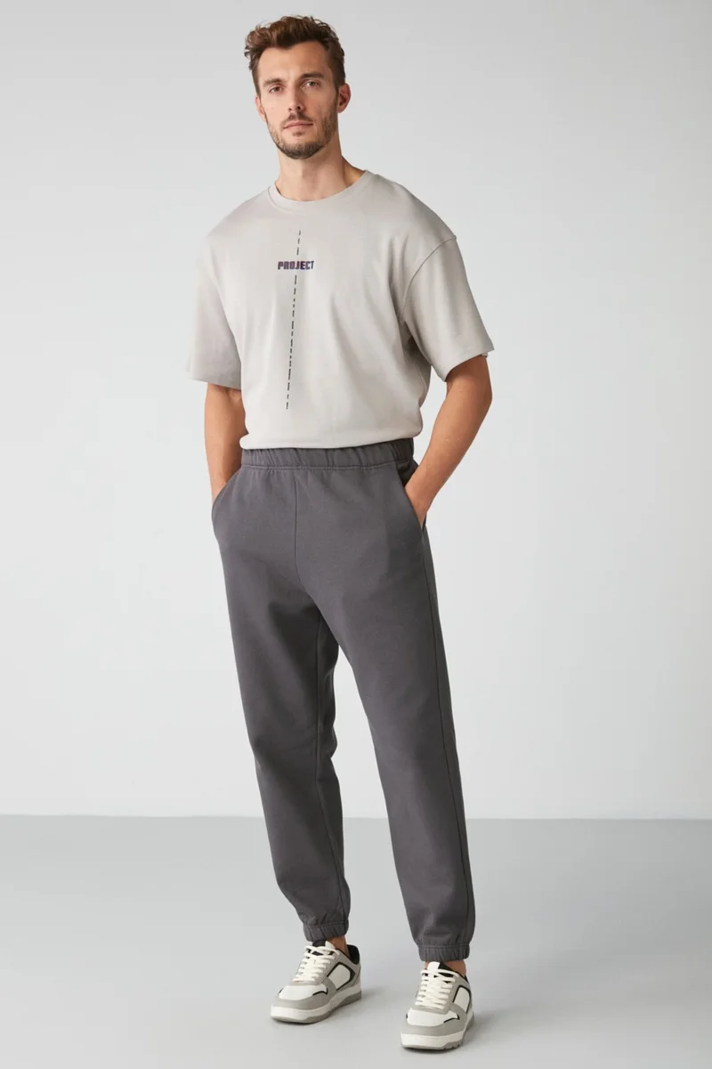 جريميلانج Inside Men's Soft Elastic Skinny Leg Regular Organic Cotton Dark Anthracite Sweatpants