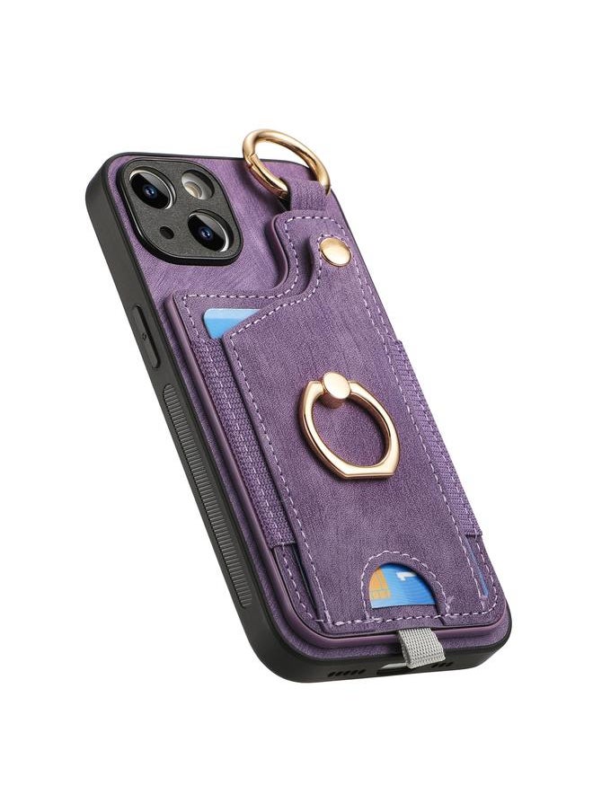 erorex Case For iPhone 15 Plus Retro Skin-feel Ring Card Bag Phone Case with Hang Loop  - Image 3