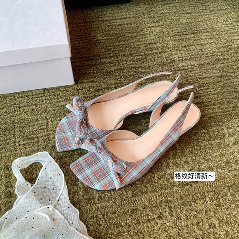 Diagonal cut square toe empty sandals for women's summer outdoor wear with a heel height of 5.5cm~French three-dimensional butterfly dew toe high heels - Image 3