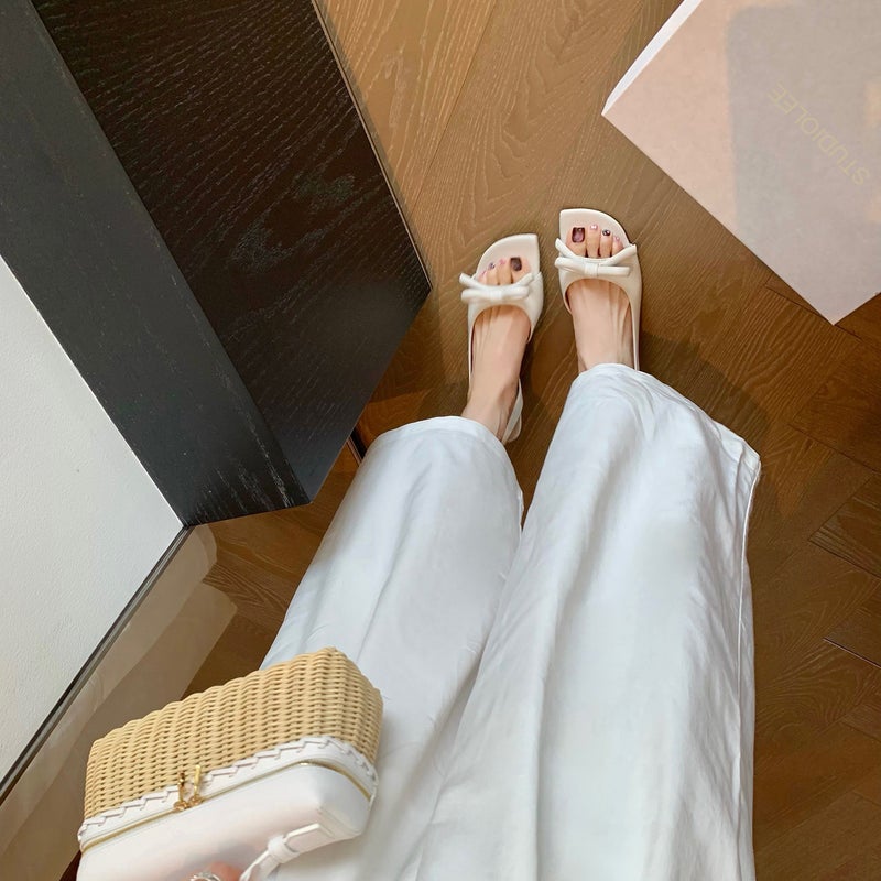 Diagonal cut square toe empty sandals for women's summer outdoor wear with a heel height of 5.5cm~French three-dimensional butterfly dew toe high heels - Image 5