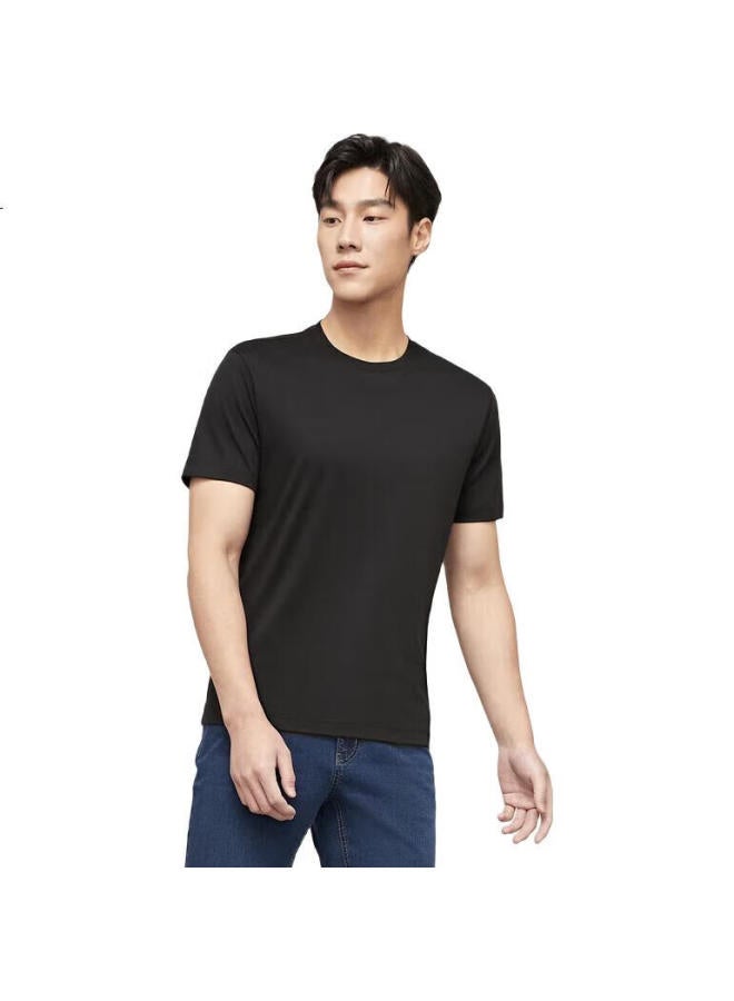 YOUNGOR Men'S T-Shirt Summer Youth Men'S Business Casual Round Neck Short Sleeve T-Shirt Black M - Image 2