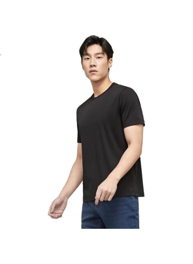 YOUNGOR Men'S T-Shirt Summer Youth Men'S Business Casual Round Neck Short Sleeve T-Shirt Black M - Image 1