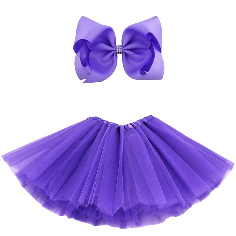 BGFKS 5 Layered Tulle Tutu Skirt for Girls with Hairbow, Ballet Dressing Up Kid Tutu Skirt (Dark Purple, 2-8 Years Old) - Image 5
