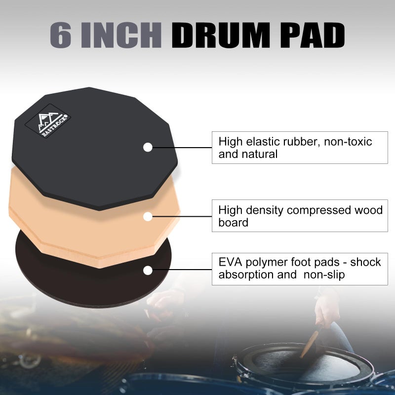 EASTROCK Practice Drum Pad, 6 Inches Double Sided Silent Drum Pad, Rubber Dumb Drum for Beginners,Black - Image 5
