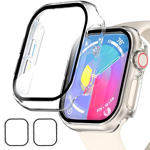 EWUONU 2 Pack Hard Case for Apple Watch Series 11 (2025) Series 10 42mm Screen Protector, Tempered Glass Bumper Anti-Scratch HD Ultra-Thin Protective Face Cover for iWatch Series 11/10 42mm, Clear - Image 1