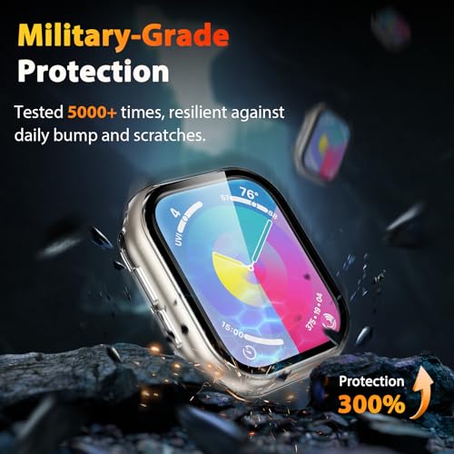 EWUONU 2 Pack Hard Case for Apple Watch Series 11 (2025) Series 10 42mm Screen Protector, Tempered Glass Bumper Anti-Scratch HD Ultra-Thin Protective Face Cover for iWatch Series 11/10 42mm, Clear - Image 3