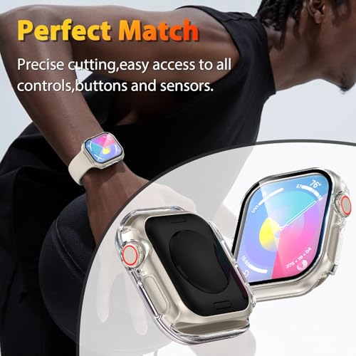 EWUONU 2 Pack Hard Case for Apple Watch Series 11 (2025) Series 10 42mm Screen Protector, Tempered Glass Bumper Anti-Scratch HD Ultra-Thin Protective Face Cover for iWatch Series 11/10 42mm, Clear - Image 5