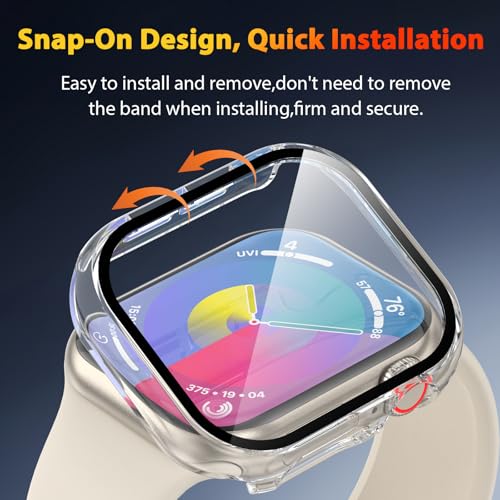 EWUONU 2 Pack Hard Case for Apple Watch Series 11 (2025) Series 10 42mm Screen Protector, Tempered Glass Bumper Anti-Scratch HD Ultra-Thin Protective Face Cover for iWatch Series 11/10 42mm, Clear - Image 4