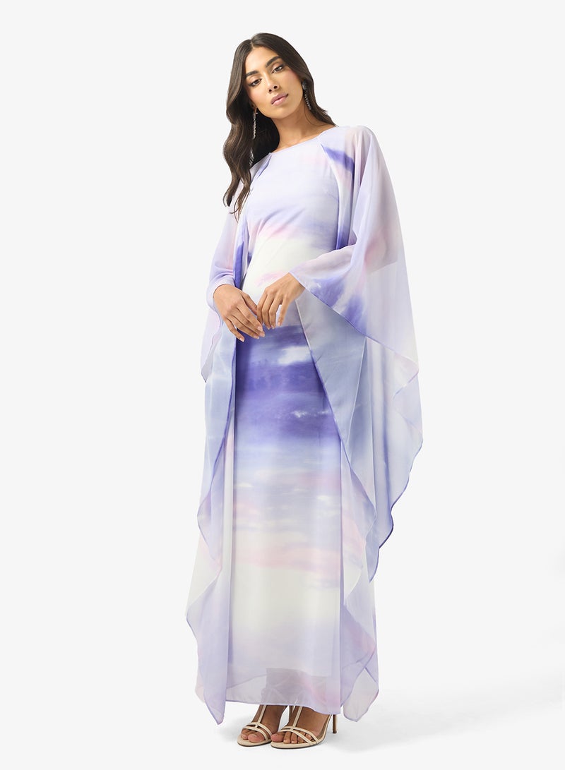 BCBG PRINTED SHEER SLEEVES DRESS - Image 1