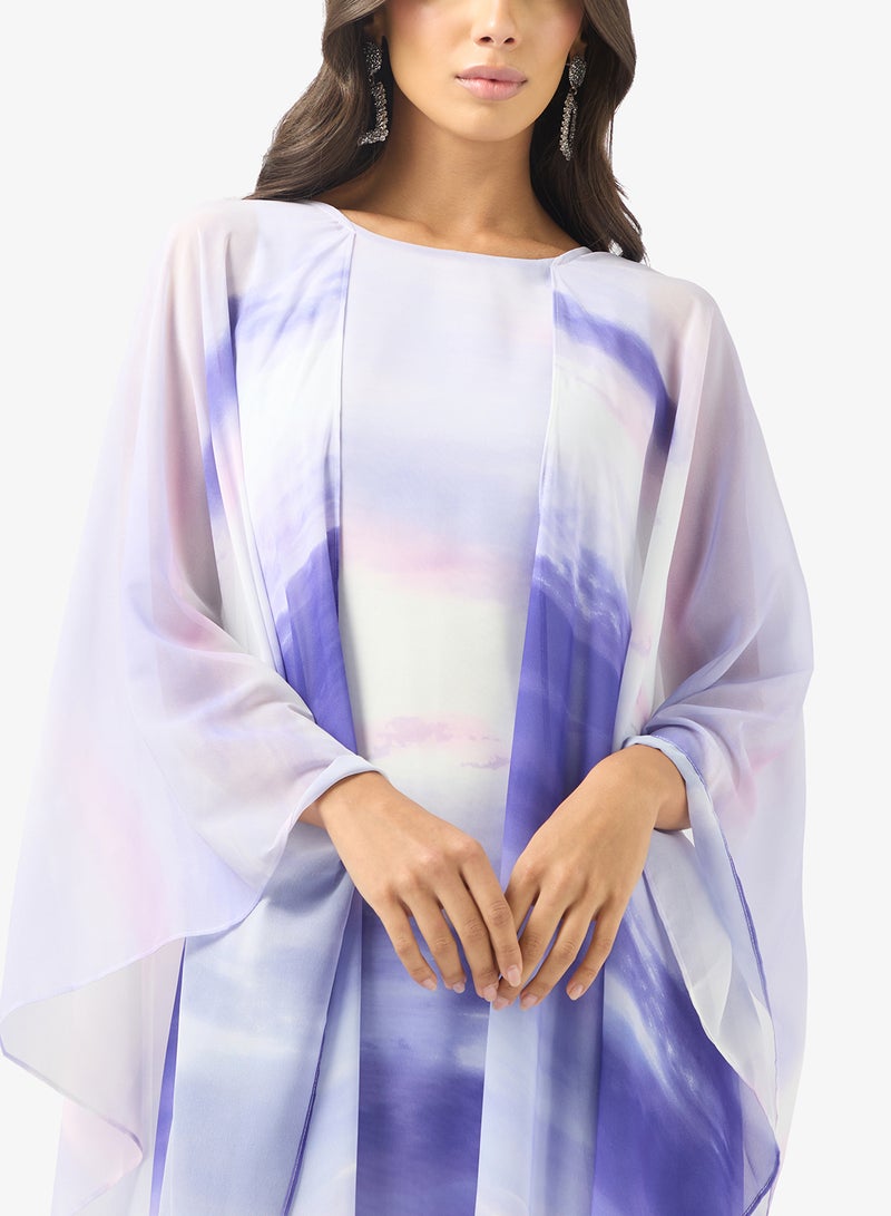 BCBG PRINTED SHEER SLEEVES DRESS - Image 3