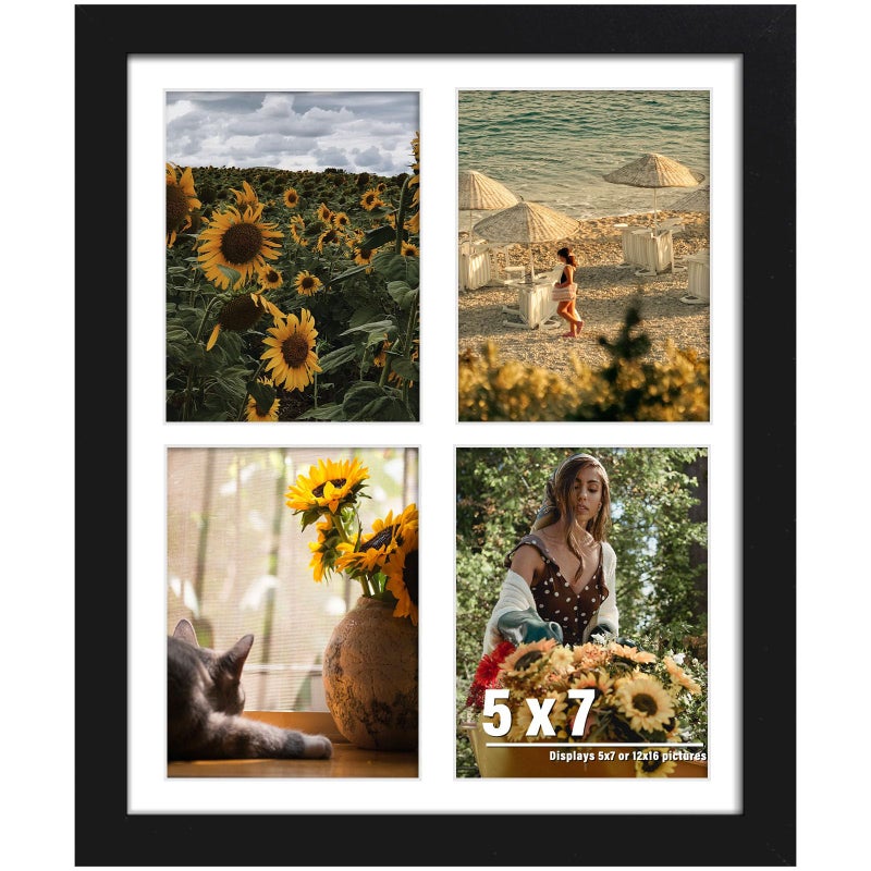 DUENPY 12x16 Picture Frame, 5x7 Collage Picture Frame, Displays Four 5x7 inch Photos, or 12x16 (Without Mat) for Available Horizontal Wall Mounting Display and Vertical, Black. - Image 1