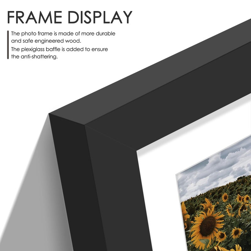 DUENPY 12x16 Picture Frame, 5x7 Collage Picture Frame, Displays Four 5x7 inch Photos, or 12x16 (Without Mat) for Available Horizontal Wall Mounting Display and Vertical, Black. - Image 5