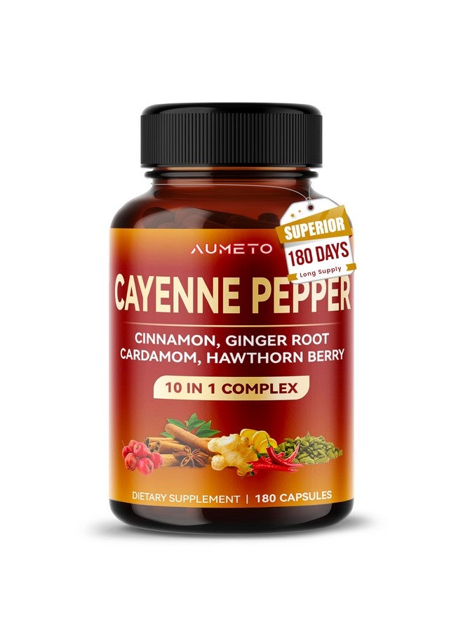AUMETO Cayenne Pepper Capsules - Ultra Complex with Cinnamon, Ginger, Cardamom, Hawthorn Berry - Support Digestion, Circulation & Overall Wellness (180 Count (Pack of 1)) - Image 1