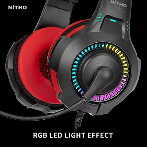 Nitho NX200 Gaming Headset with RGB Light and Microphone, Over-Ear Stereo Headphones for Xbox Series X|S, Xbox One, PS5, PS4, Nintendo Switch, PC, Mobile, 3.5 mm Audio Jack, 40 mm Drivers - Red - Image 3