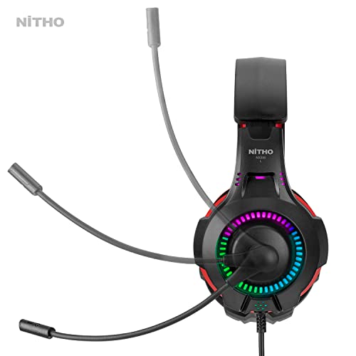 Nitho NX200 Gaming Headset with RGB Light and Microphone, Over-Ear Stereo Headphones for Xbox Series X|S, Xbox One, PS5, PS4, Nintendo Switch, PC, Mobile, 3.5 mm Audio Jack, 40 mm Drivers - Red - Image 2