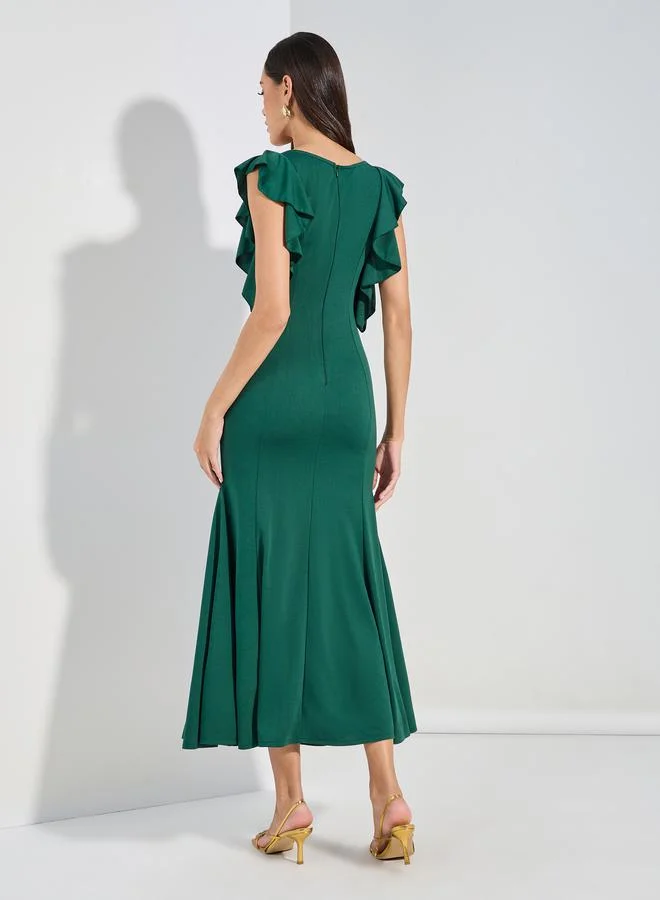 Styli Frill Trim Mermaid Hem Maxi Dress