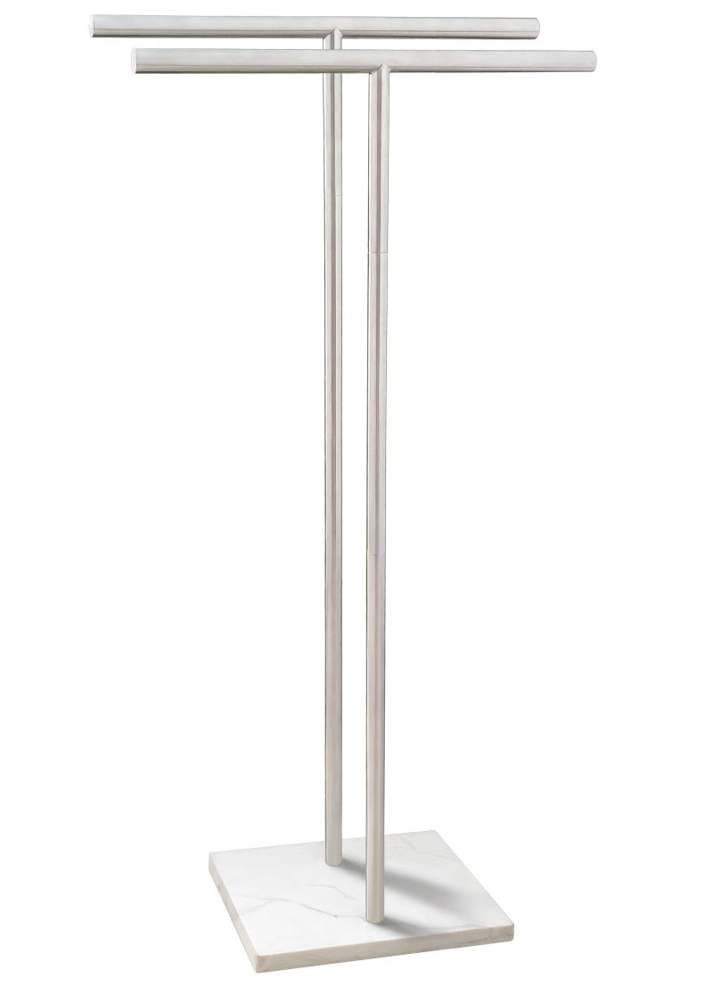 EADOT 403 Inch Standing Towel Rack Bath Sheet Holder with Marble Design Base for Bathroom Floor 2 Tier Towel Holder Stand 304 Stainless Steel Brushed NickelSame Height
