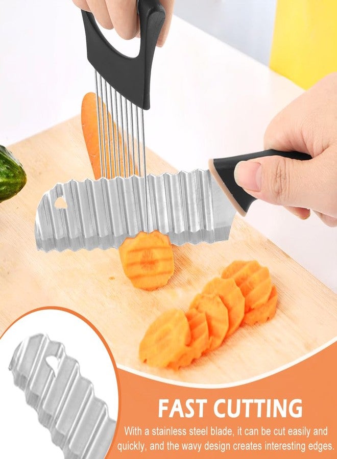 Calidaka Crinkle Cutter with Onion Holder for Slicing and P-type Peeler, Stainless Steel Wavy Slicer with Handle, Crinkle Cutter for Veggies, Potatoes(COLOR:Black) - Image 4