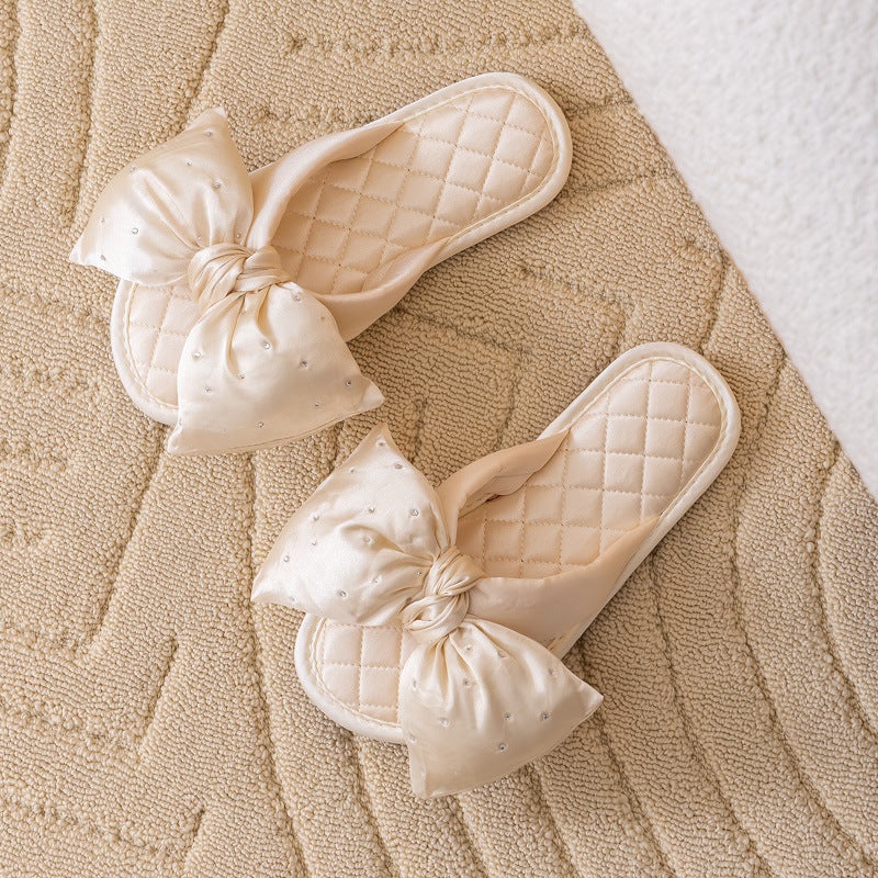 Japanese-Style Bow Slippers for Women - High-End Soft-Sole Silent Indoor Slippers