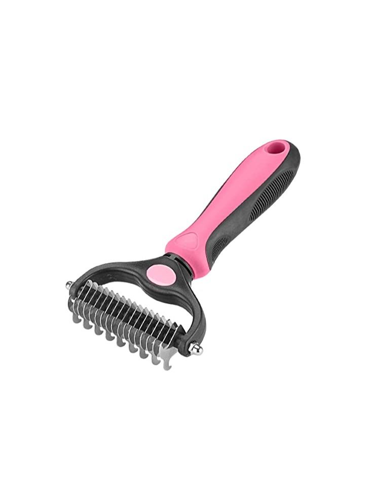 Dog Grooming Brush and Deshedding Tool for Detangling Loose Hair and Undercoat, Helps Reduce Tangles, Shedding, and Mats in Long Fur, Gentle and Stress Free (Pink) - Image 1