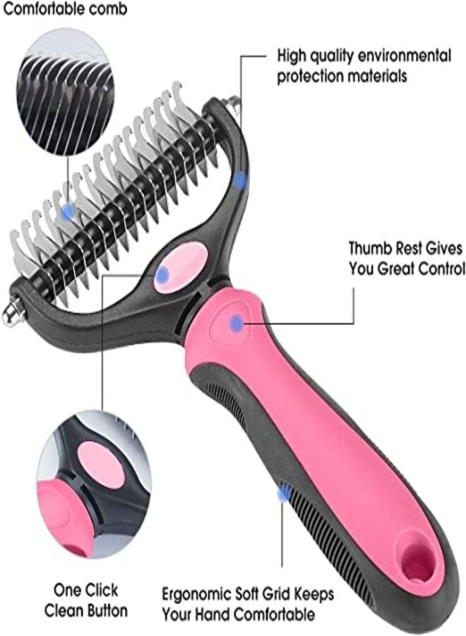 Dog Grooming Brush and Deshedding Tool for Detangling Loose Hair and Undercoat, Helps Reduce Tangles, Shedding, and Mats in Long Fur, Gentle and Stress Free (Pink) - Image 5