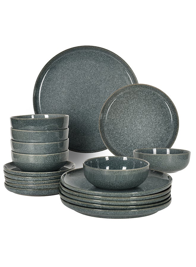 Noon East 18 piece Stoneware Reactive Glaze Dinnerware Set, Set for 6, Microwave & Dishwasher Safe, Dark Green - Image 1