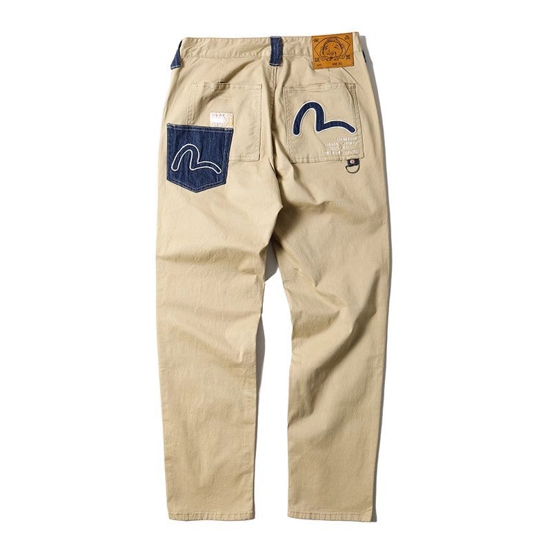 Japanese Jane Chao! Foreign trade scissors tail single woven Denim stitching retro small straight slim elastic casual pants Navy blue - Image 2