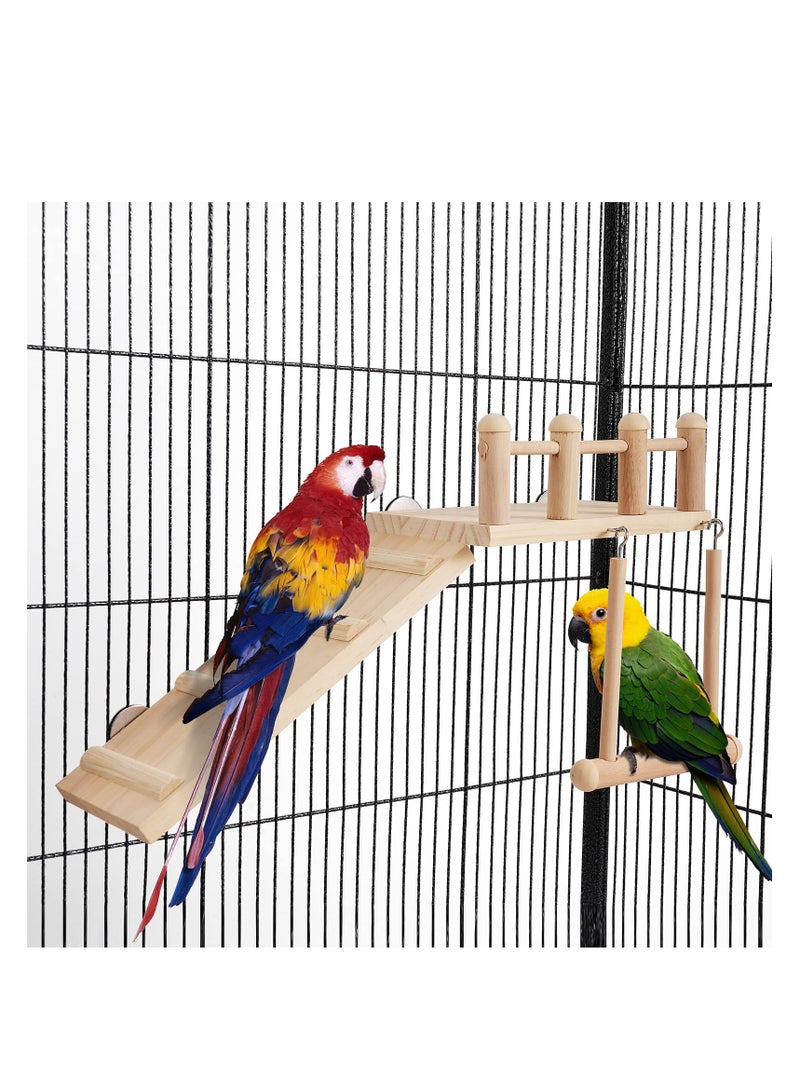 SYOSI Bird Perches Platform Swing, with Climbing Ladder, Parakeet Cage Accessories Wooden Playing Gyms Exercise Stands for Green Cheeks, Lovebird, Chinchilla, Budgie, Hamster, Parrot Cage Toys Sets - Image 2